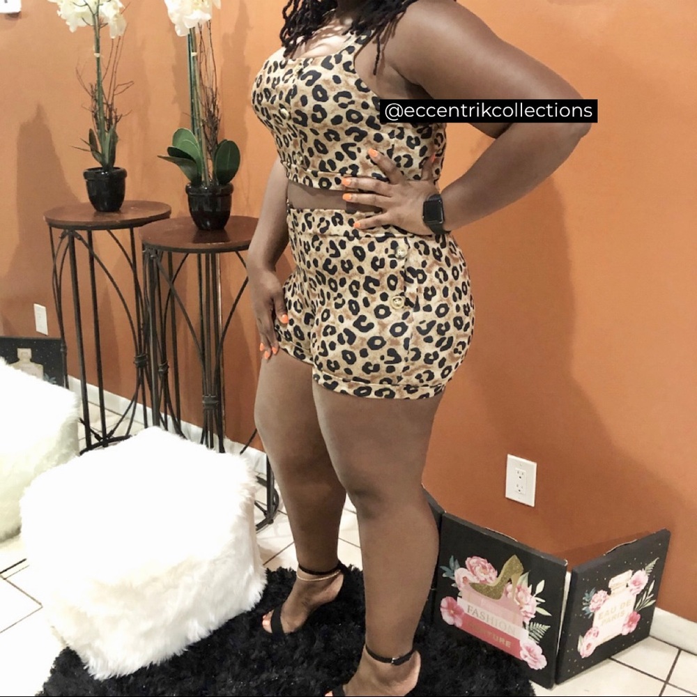 Leopard Print Crop Top Short Set